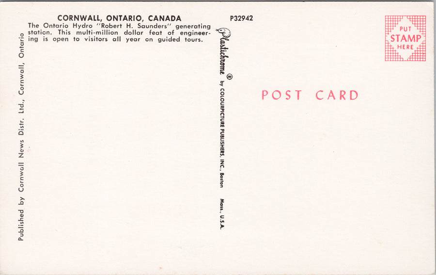 Cornwall Ontario Hydro Robert H Saunders Generating Station Unused Postcard S4