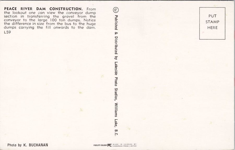 Peace River Dam Construction BC British Columbia Postcard S4