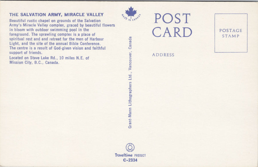 Salvation Army Miracle Valley near Mission BC British Columbia Postcard S4