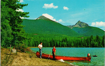 Grizzly Lake near Barkerville BC British Columbia Needle Point Red Canoe Unused Postcard S4