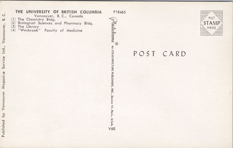 UBC University of British Columbia Vancouver BC Multiview Unused Postcard S4