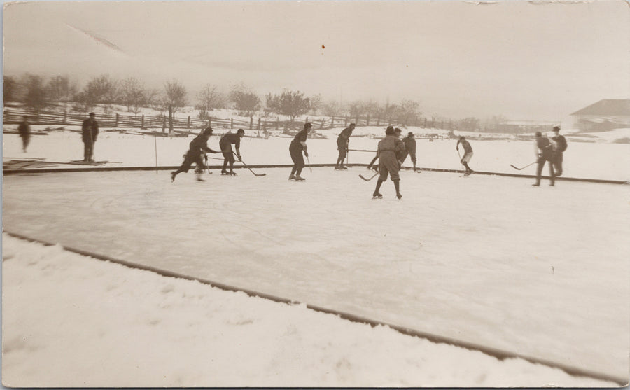 Salmon Arm BC Ice Hockey Outdoors Early 1900s Real Photo Postcard S5