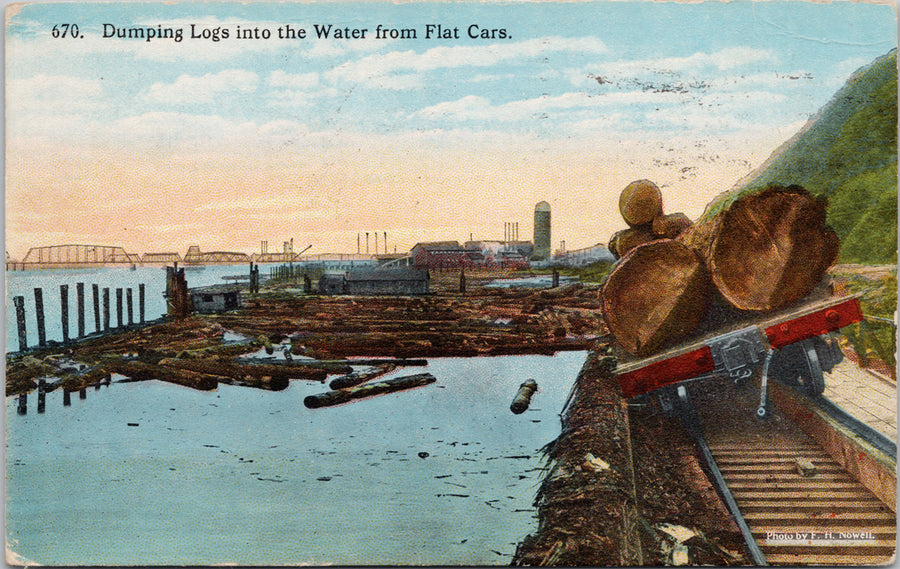 Dumping Logs Into Water Pacific Northwest Postcard