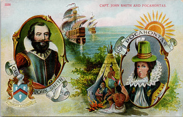 Captain John Smith & Pocahontas Colonist Native American Indians Ships Spiegel Unused Bosselman Postcard 