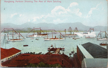 Hong Kong Harbour Showing Men Of Wars Saluting Postcard