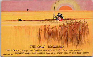 Uncle Sam in Canada Prairies Wheat John Bull Postcard 