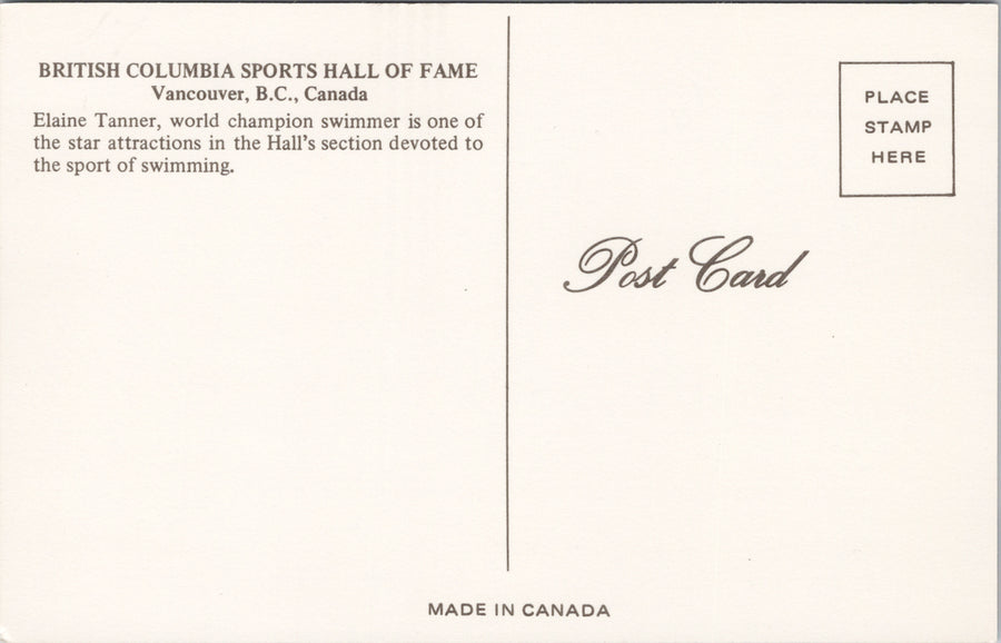 Vancouver BC Elaine Tanner Swimmer Athlete BC Sports Hall of Fame Postcard S5