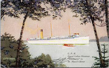 CPR 'Keewatin' Great Lakes Steamer in St. Mary's River Ontario 1938 Postcard S5