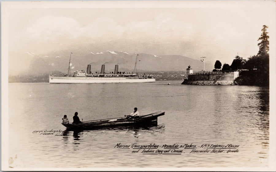 Vancouver BC RMS 'Empress of Russia' First Nations People Canoe Postcard