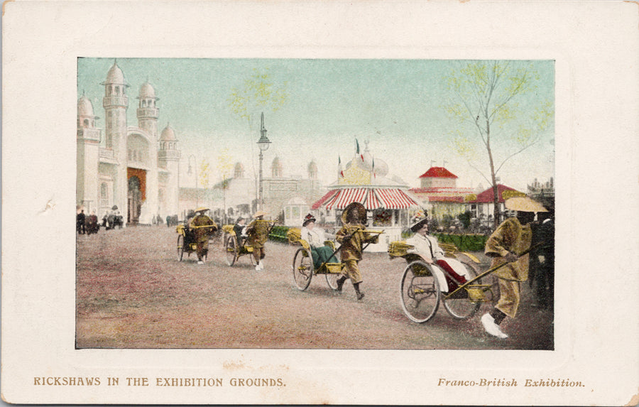 1908 Franco-British Exhibition Rickshaws in Exhibition Grounds Postcard S5