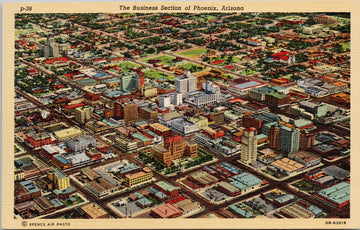 Phoenix AZ Business Section Aerial View Postcard