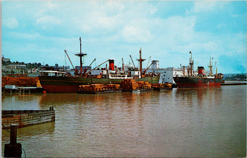 New Westminster BC Deep Sea Vessels Ships Loading Lumber Postcard