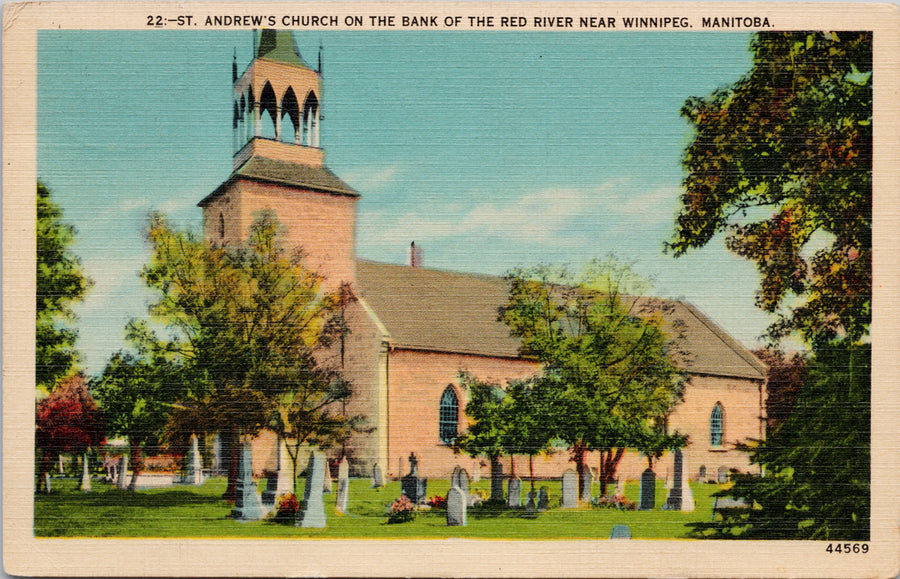 St. Andrew's Church Winnipeg MB Manitoba Linen Postcard