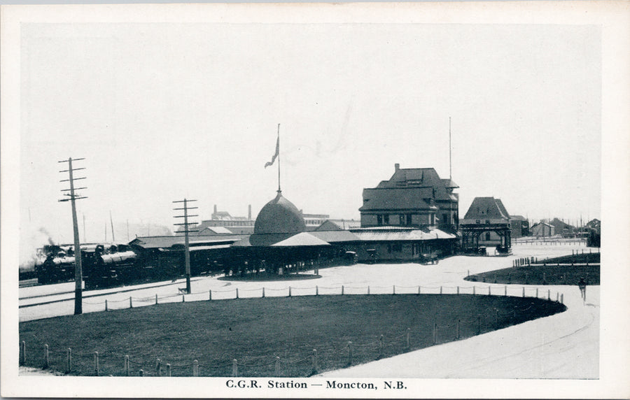 Moncton NB CGR Station Railway Train Depot Postcard 