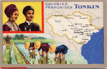 Tonkin Les Colonies Français Vietnam Map French Colony Postcard 