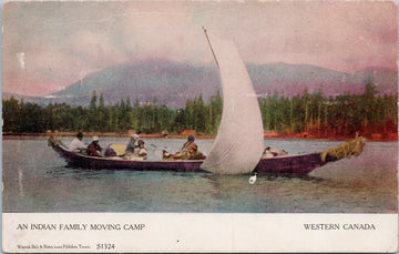 Western Canada Indian Family Moving Camp by Boat Postcard 
