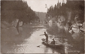 MT Fisherman 'Casting For Trout' Canoe Unused Postcard