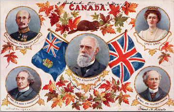 Canada Patriotic Lord Strathcona Laurier John A. Macdonald Lady Grey Earl Grey Beaver Maple Leaf TUCK Postcard 
