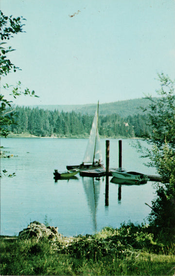 Shawnigan Lake BC Vancouver Island Boats Sailboat 1960s Postcard