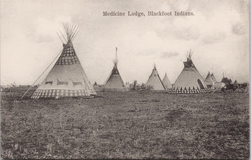 Medicine Lodge Blackfoot Indians Teepees Indigenous Unused A.Y. Co Postcard 