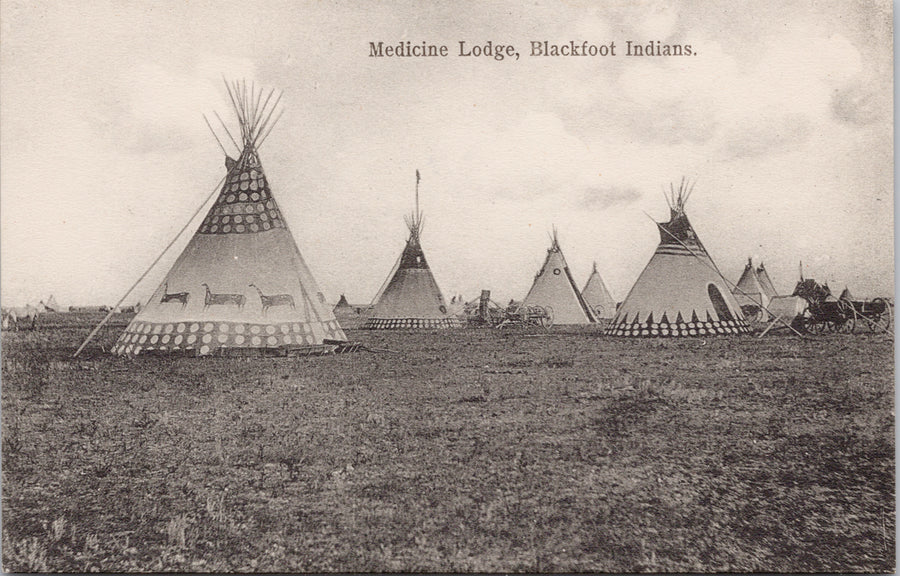 Medicine Lodge Blackfoot Indians Teepees Indigenous Unused A.Y. Co Postcard 