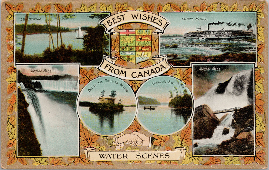 Best Wishes from Canada Water Scenes Patriotic Lake Muskoka Postcard 