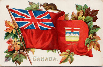 Alberta Canada Patriotic Red Ensign Flag Beaver Maple Leaf Tuck Postcard 