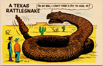 Texas Rattlesnake Giant Snake Cowboys Comic Postcard 