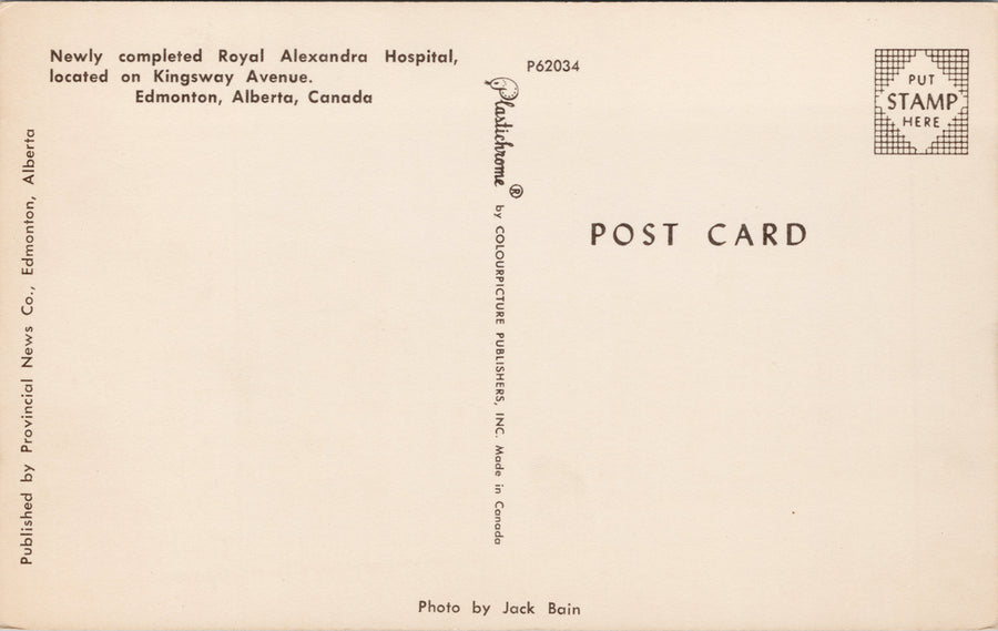 Edmonton Alberta Royal Alexandra Hospital Kingsway Ave Unused Postcard S6