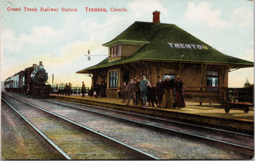 Trenton Ontario Grand Trunk Railway Station Train Depot Postcard 