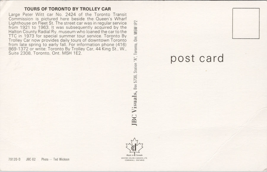 Toronto ON Trolley Car Peter Witt 2424 Transit Commission Ontario Postcard S6 *as is