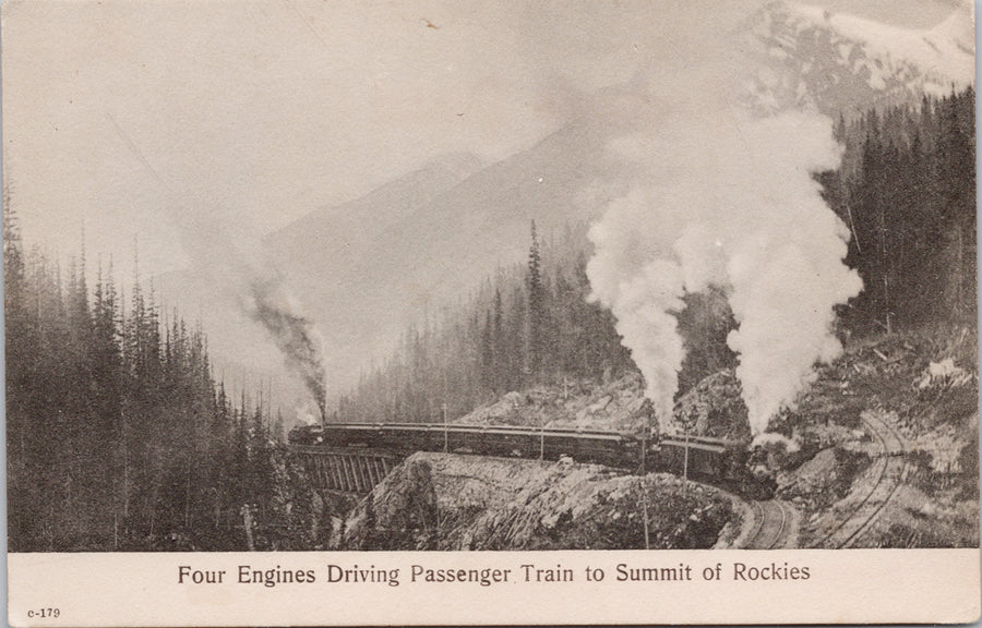 Four Engines Driving Passenger Train to Summit Rockies Postcard 