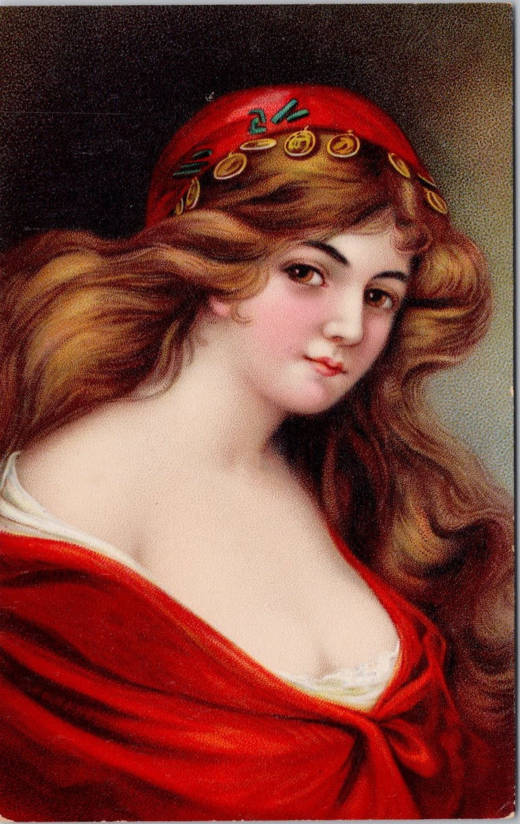 Portrait of Young Woman in Red Glamour Pretty Unused BB London 1 Postcard 