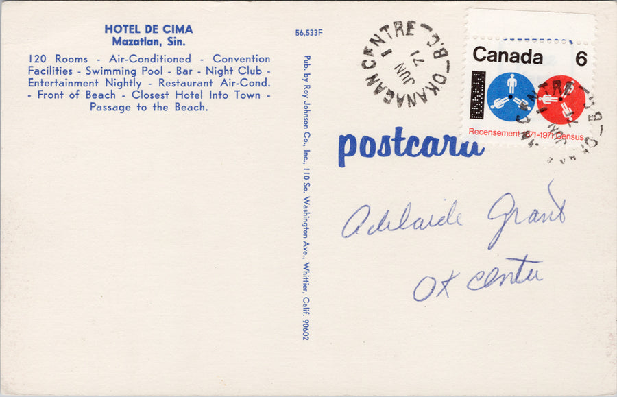 Mazatlan Mexico Hotel De Cima Multiview Swimming Pool Beach 1970s Postcard S6