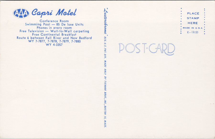 Capri Motel Route 6 btwn Fall River & New Bedford WY Wyoming Unused Postcard S6