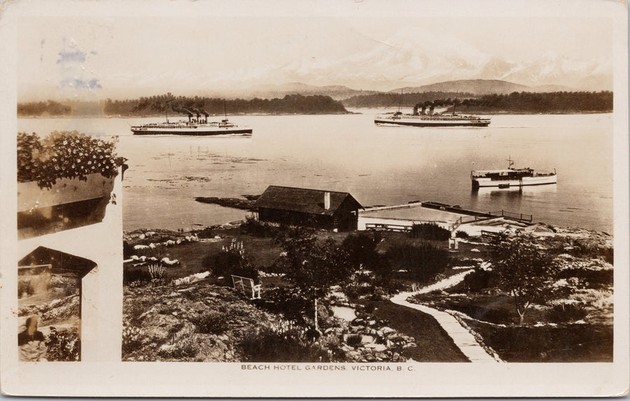 Beach Hotel Gardens Victoria BC Steamships c1932 Gowen Sutton RPPC Postcard 