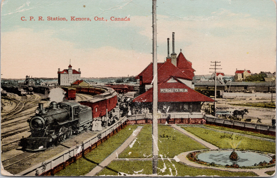 Kenora Ontario CPR Train Station Railway Depot Postcard S7 *as is