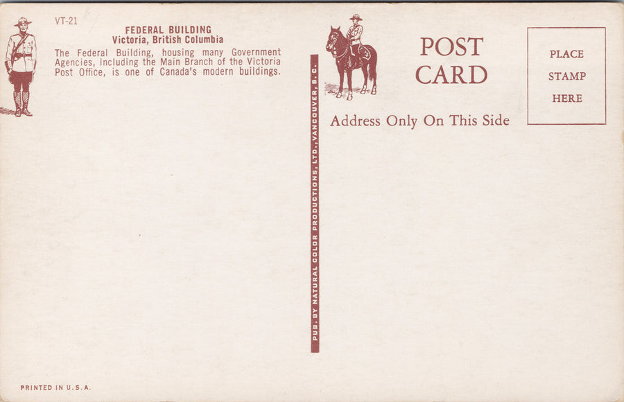 Victoria BC Federal Building Post Office Unused Postcard S7