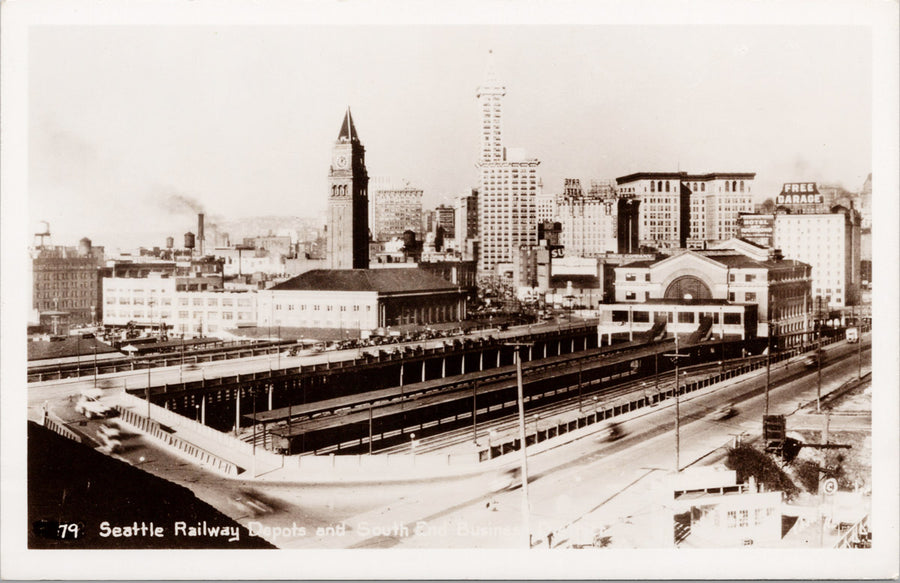 Seattle WA Railway Depots & South End Business District Postcard 