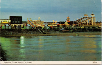 Coney Beach Porthcawl Wales UK Evening Amusement Park Postcard 