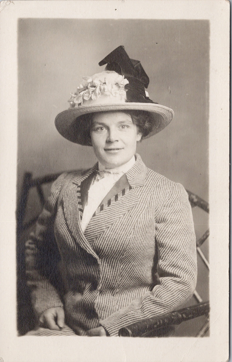 Studio Portrait of Woman Lady Hat Postcard 