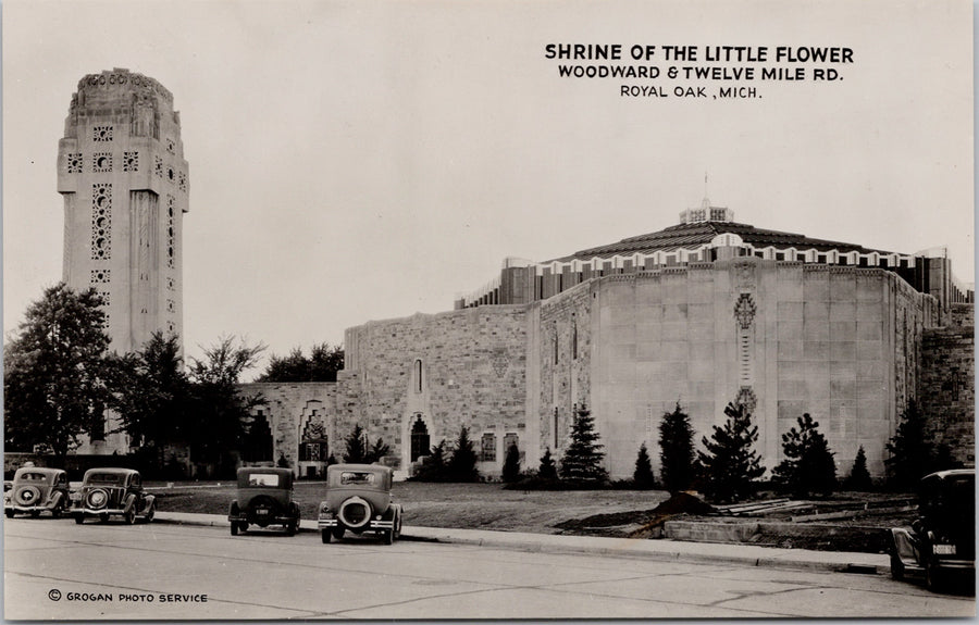 Royal Oak MI Shrine Of The Little Flower Unused Grogan RPPC Postcard 