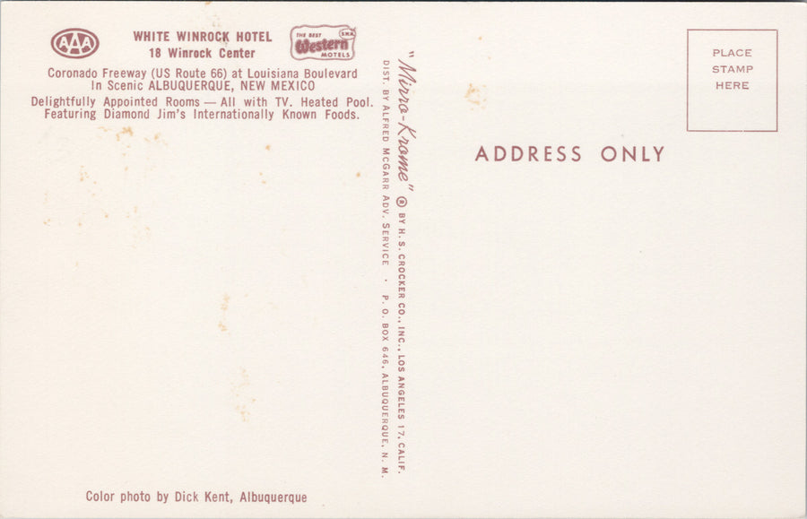 White Winrock Hotel Albuquerque NM New Mexico Swimming Pool Unused Postcard SP8