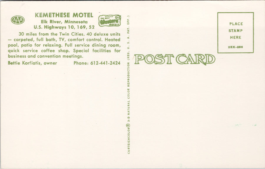 Kemethese Motel Elk River MN Swimming Pool Dining Unused Postcard SP8