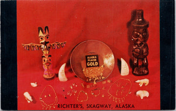 Skagway AK Richter's Jewelry & Curious Totem Gold Panning Nuggets Postcard