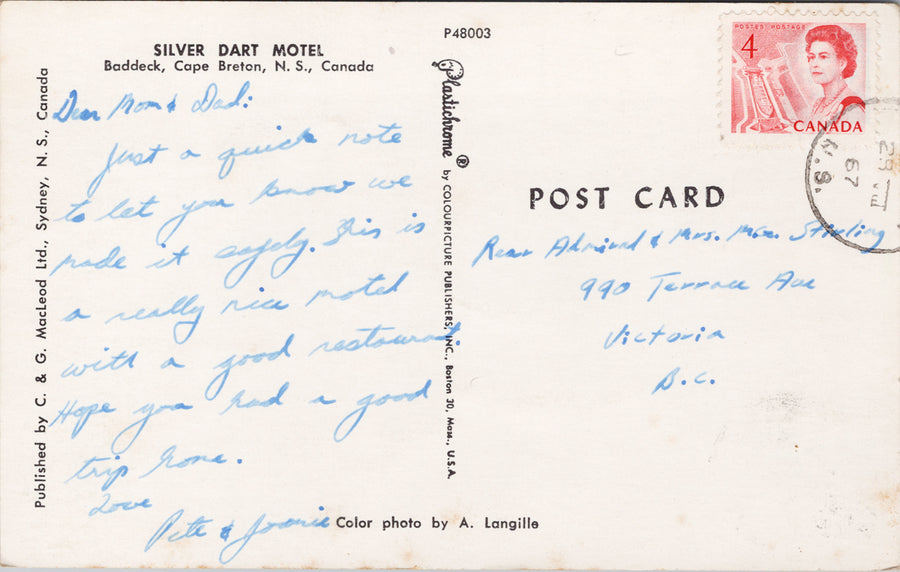 Silver Dart Motel Baddeck Cape Breton NS Nova Scotia 1960s Postcard SP8