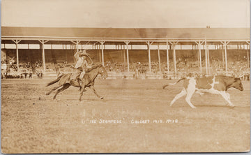 Calgary Stampede 1912 AB Rodeo Cowboy Roper Sombrero ? Marcell #18 RPPC Postcard 