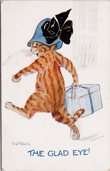 Violet Roberts Artist Flirty Cat 'The Glad Eye' Anthropomorphic Funny Animals Postcard