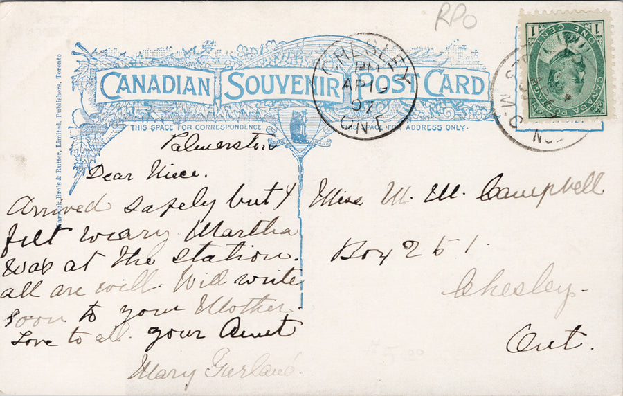 Palmerston Ontario Palmerston Continuation School Chelsey ON Cancel Postcard SP8