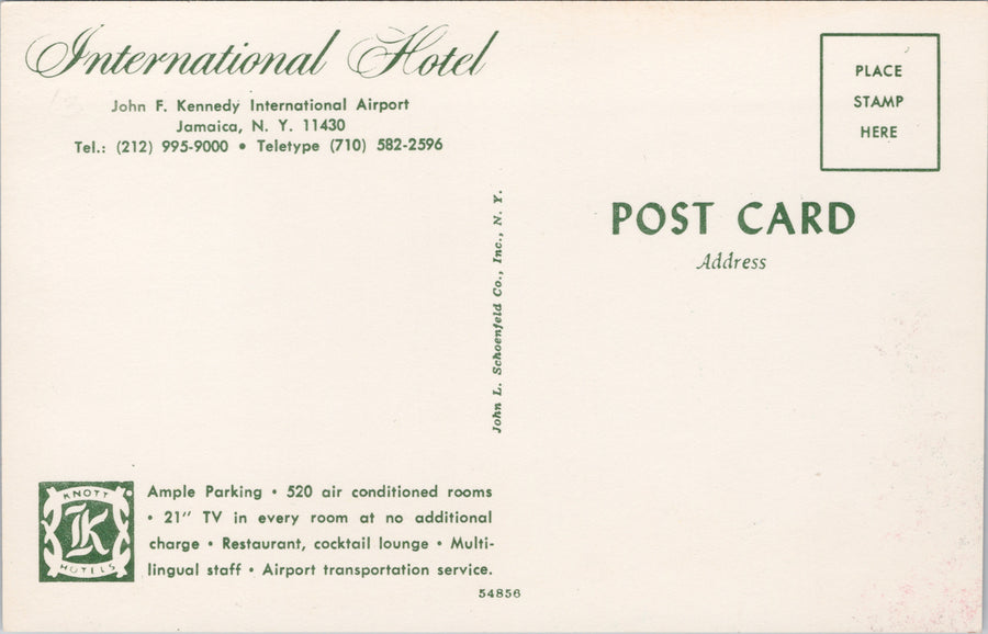 Jamaica NY International Hotel John F. Kennedy Airport Knott Hotels Postcard SP8